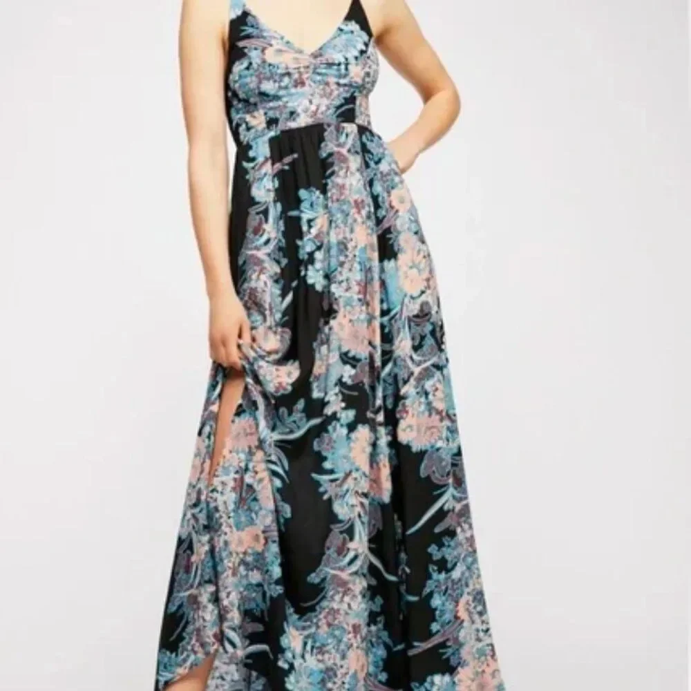 Free People Through The Vine Maxi Dress Women’s Size  S Floral Black Racerback